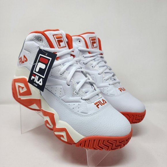 Fila Basketball Shoes Mens MB White Orange Aztec Logo Spell Out